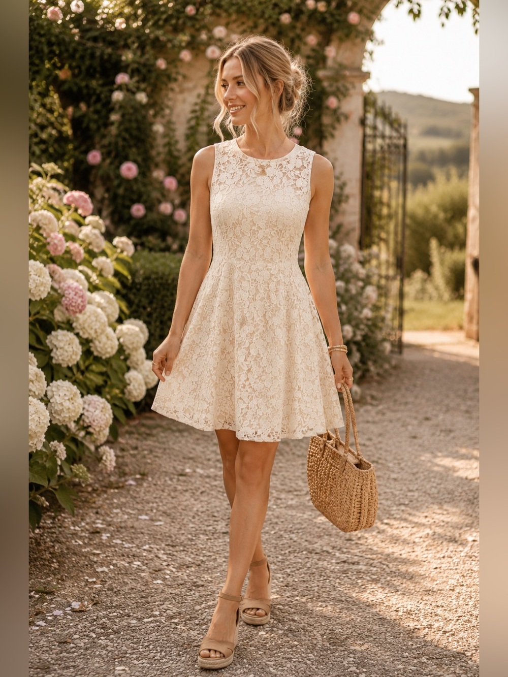 Free People Ivory Lace Fit & Flare Mini Dress Small Garden Party